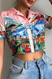Sexy Print Patchwork POLO collar T-Shirts