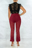 Sexy Solid Lace Boot Cut High Waist Speaker Solid Color Bottoms