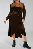 Casual Solid Frenulum V Neck Long Sleeve Plus Size Dresses