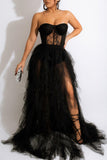Fashion Sexy Casual Sexy Lace See-through Party Mesh Strapless Dresses