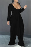 Fashion Casual Solid Asymmetrical O Neck Long Sleeve Two Pieces