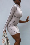 Fashion Sexy Patchwork Asymmetrical Half A Turtleneck Long Sleeve Dresses