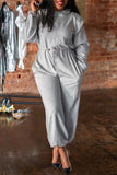 Casual Solid Split Joint Draw String Zipper Collar Loose Jumpsuits