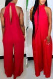 Fashion Casual Daily Solid Cut Out Halter Loose Jumpsuits