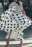 Sexy Print Polka Dot Split Joint Asymmetrical Oblique Collar Printed Dress Dresses
