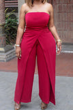 Celebrities Solid Split Joint Asymmetrical Strapless Straight Jumpsuits