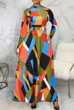 Casual Elegant Color Lump Print Split Joint O Neck A Line Dresses