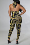 Fashion Sexy Not Positioning Printed Strap Design Halter Skinny Jumpsuits