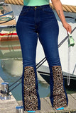 Fashion Casual Print Leopard Split Joint High Waist Regular Jeans