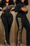 Casual Daily Print Solid Patchwork Zipper Collar Long Sleeve Two Pieces