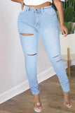 Fashion Casual Solid Ripped Plus Size Jeans