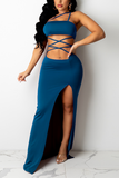 Sexy Solid Split Joint Spaghetti Strap Sleeveless Two Pieces