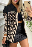 Casual Print Patchwork Turndown Collar Outerwear