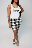 Casual Print Split Joint Letter U Neck Sleeveless Two Pieces