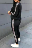Casual Leopard O Neck Long Sleeve Two Pieces