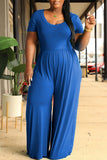 Casual Solid Split Joint O Neck Plus Size Jumpsuits