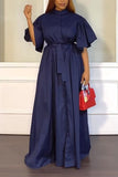 Casual Daily Solid Fold O Neck Long Dress Dresses
