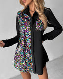 Colorblock Contrast Sequin Shirt Dress