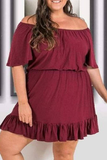 Sexy Solid Flounce Off the Shoulder Cake Skirt Plus Size Dresses