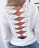 Cutout Contrast Lace Long Sleeve Top