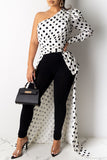 Sexy Print Leopard Split Joint Fold Asymmetrical Oblique Collar Dresses