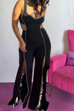 Sexy Casual Daily Simplicity Patchwork Slit Contrast Spaghetti Strap Regular Jumpsuits