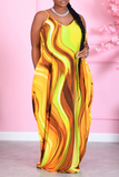 Casual Print Split Joint Spaghetti Strap Straight Dresses
