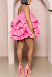 Plus Size Sexy Sweet Cute Solid Flounce Spaghetti Strap Ball Gown