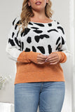 Casual Leopard Patchwork O Neck Plus Size Tops