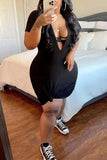 Sexy Casual Plus Size Solid Basic V Neck Short Sleeve Dress