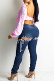 Fashion Casual Bandage Hollowed Out Plus Size Jeans