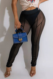 Sexy Solid Mesh Skinny High Waist Pencil Solid Color Bottoms