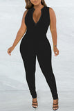 Casual Solid Basic Zipper Collar Skinny Jumpsuits