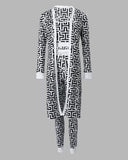 Geometric Print Cami Top & Drawstring Pants Set With Longline Coat