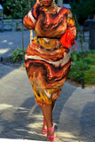 Sexy Print Split Joint O Neck One Step Skirt Plus Size Dresses(Without Belt)