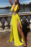 Elegant Solid Lace Split Joint Backless V Neck Evening Dress Dresses