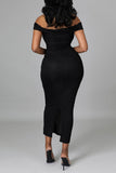 Sexy Solid Hollowed Out Split Joint Asymmetrical Off the Shoulder One Step Skirt Dresses