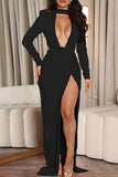 Fashion Sexy Formal Solid Hollowed Out Backless Slit O Neck Evening Dress