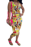 Fashion Casual adult Patchwork Print Character Two Piece Suits pencil Sleeveless Two Pieces