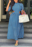 Casual Daily Print Hollowed Out Printing O Neck Printed Dress Dresses