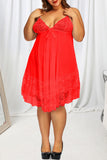 Fashion Sexy Plus Size Living Solid See-through Backless V Neck Sling Dress