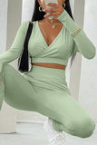 Casual Sportswear Solid Basic V Neck Long Sleeve Two Pieces