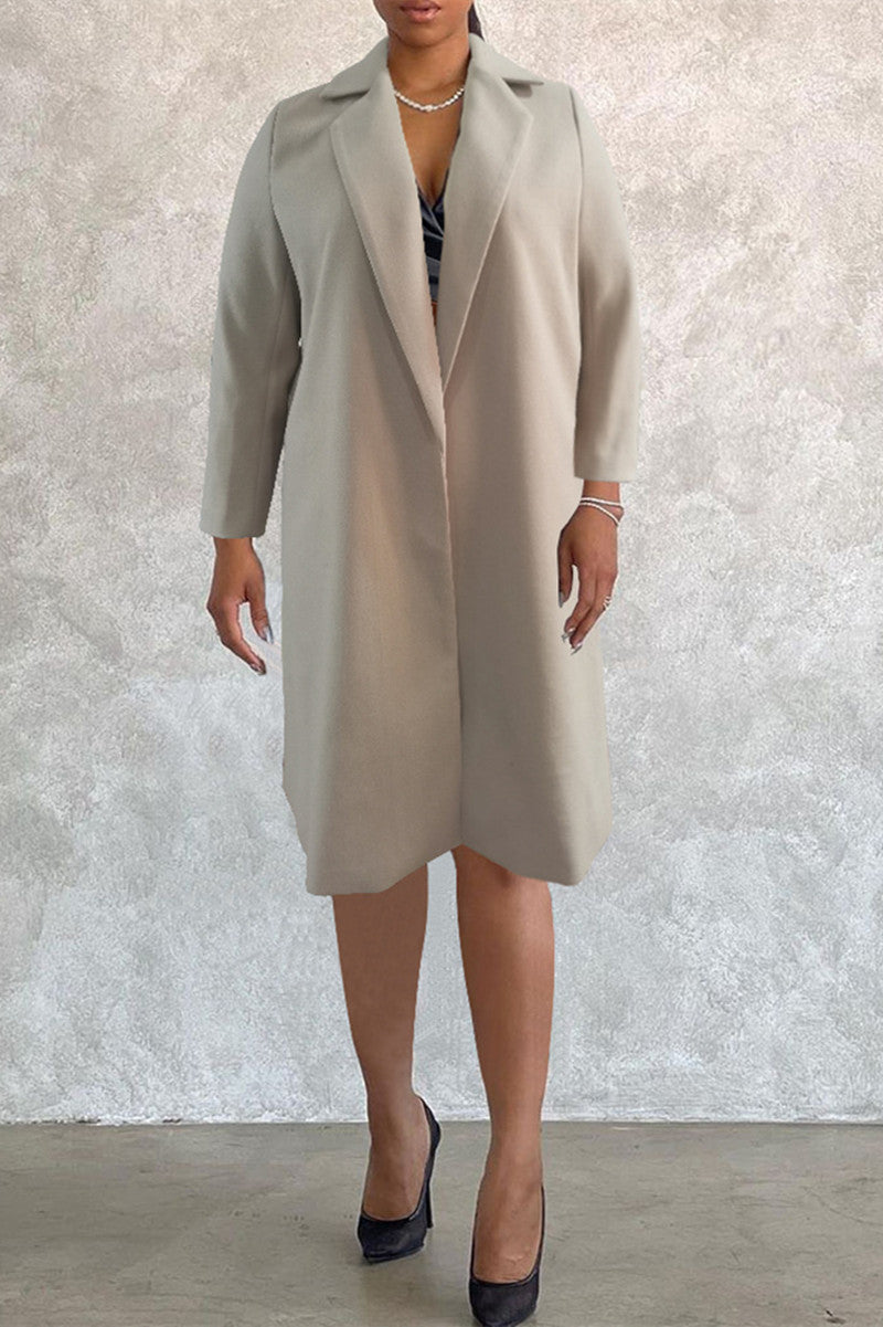 Fashion Casual Solid Cardigan Turndown Collar Plus Size Overcoat