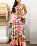 Floral Animal Tropical Print Tied Detail Maxi Dress