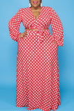 Casual Print Polka Dot Bandage Split Joint V Neck Straight Plus Size Two Pieces