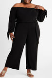 Fashion Casual Solid Backless Off the Shoulder Plus Size Jumpsuits