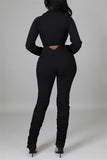 Fashion Casual Solid Fold Turndown Collar Long Sleeve Two Pieces