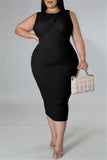 Fashion Casual Plus Size Solid Split Joint O Neck Sleeveless Dress