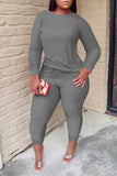 Casual Solid Split Joint O Neck Plus Size Two Pieces