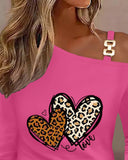 Heart Leopard Love Print Cold Shoulder Top